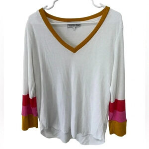 Wildfox Waffle Knit Sweatshirt Size L,‎ Color Block, Pink, Yellow, Red Sleeves